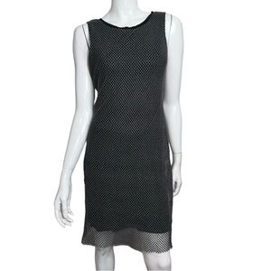 Tahari Fishnet Sleeveless Black with Tan Overlay Bodycon Midi Dress